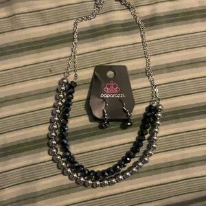 Blue/silver necklace and earrings set